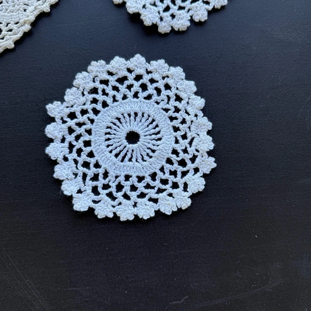 Vintage White Crochet Lace Doilies Set of 6 Coasters Floral Round Mixed Patterns
